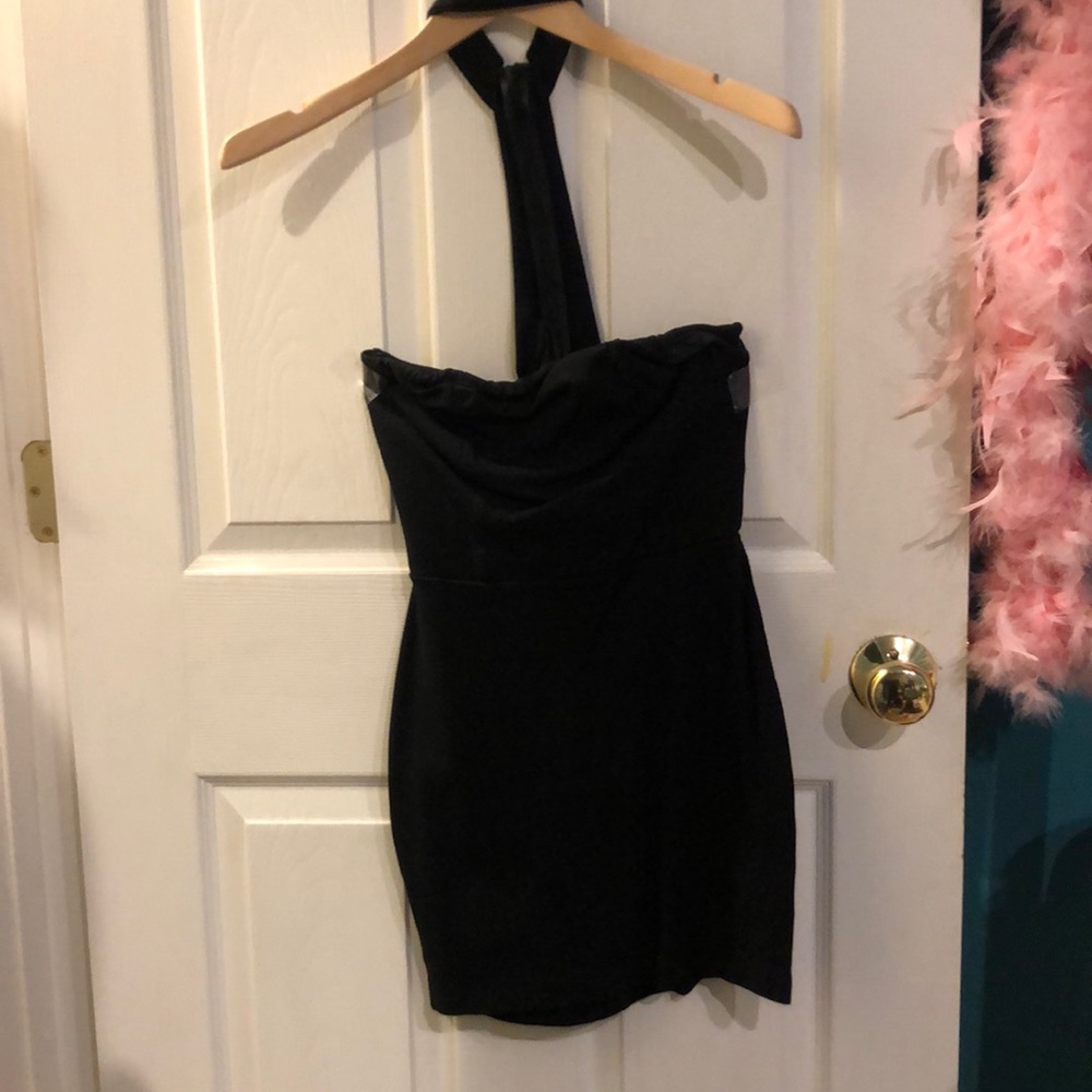 Black choker cocktail dress